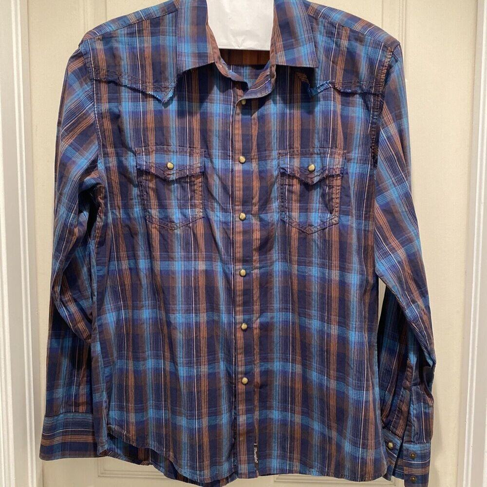 Wranglers retro xl long sleeve western shirt plaid raw edge pearl snaps
